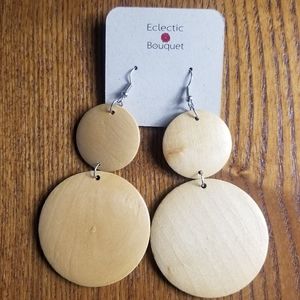 LIGHT BROWN WOOD DOUBLE DISK EARRING